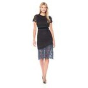 Laundry by Shelli Segal Color Blocked Venise Lace Dress Women's Black/Blue